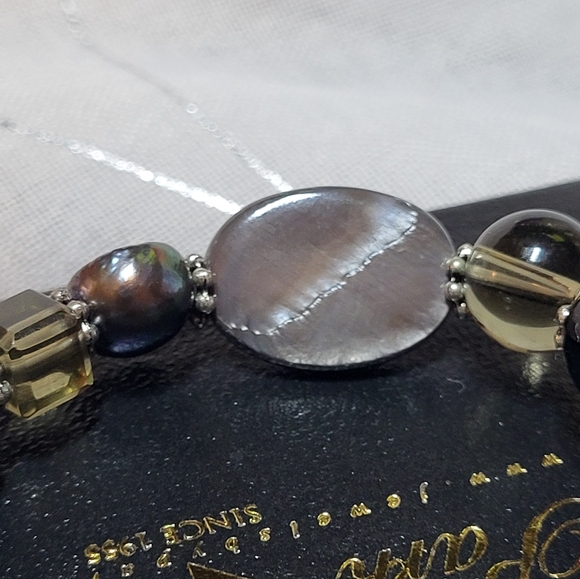 Park‎ Lane Madison Bracelet Black Grey Pearl Abalone 8.5" Stretch NWT - Picture 5 of 8